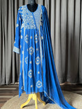 Royal Blue Mal Chanderi Chikankari Kalidar Kurta/Suit Set