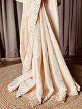 Beige golden pure tissue chanderi saree with Mukaish/badla & pitta work