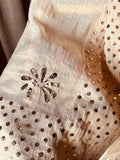 Beige golden pure tissue chanderi saree with Mukaish/badla & pitta work
