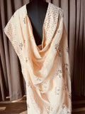 Beige golden pure tissue chanderi saree with Mukaish/badla & pitta work