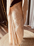Beige golden pure tissue chanderi saree with Mukaish/badla & pitta work