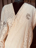 Beige golden pure tissue chanderi saree with Mukaish/badla & pitta work