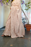 Nude Pink Pure Georgette Chikan and Mukaish Saree