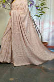 Nude Pink Pure Georgette Chikan and Mukaish Saree