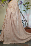 Nude Pink Pure Georgette Chikan and Mukaish Saree