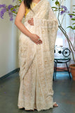 Ivory Premium Pure Georgette 3 taar chikankari saree