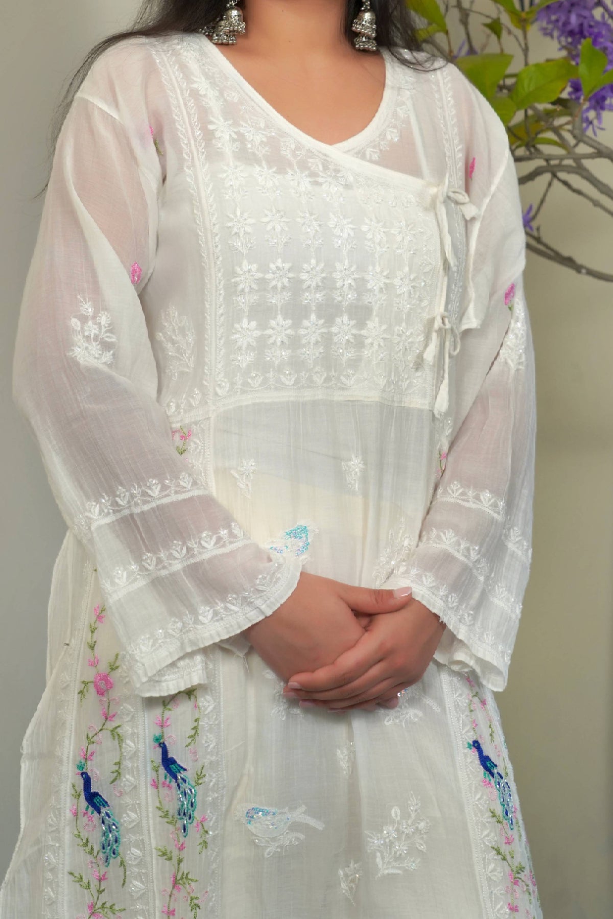 White Mal Chanderi Chikankari Suit