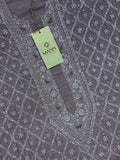 Grey Lavendar Moonga Silk Chikankari Men's Kurta Fabric