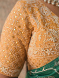 MANN MOHINI - Emerald Green Organza Mukaish Pearl Saree (The blouse shown is for styling purposes only)