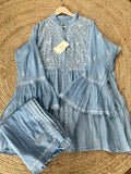 Powder Blue Mal & Chanderi Silk Chikankari Co-ord Set