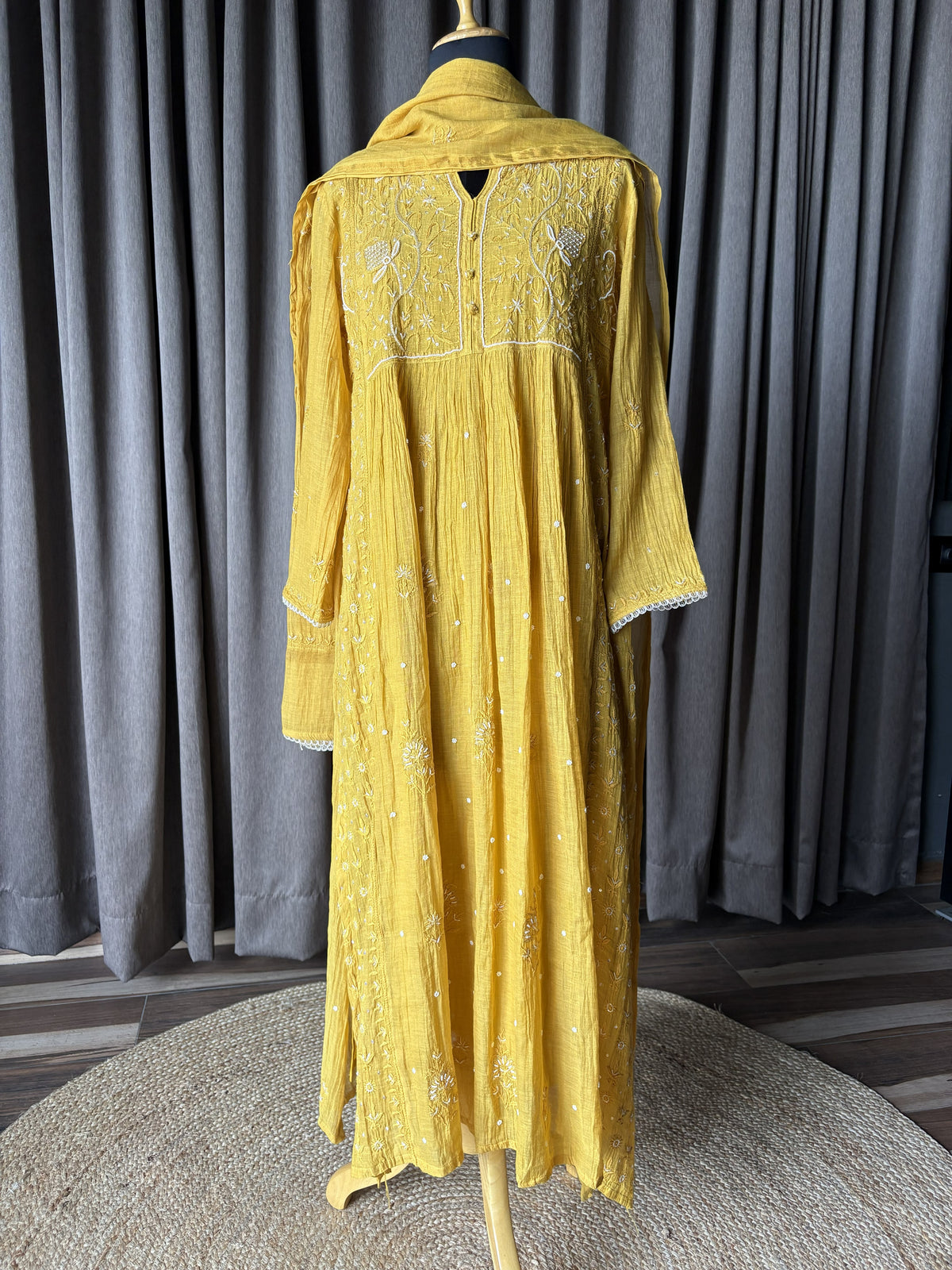 Golden Mustard Yellow Mal Chanderi Suit Set