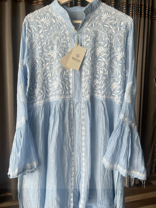 Powder Blue Mal & Chanderi Silk Chikankari Co-ord Set