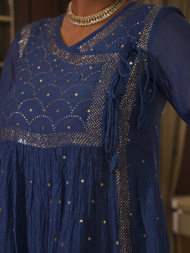 Royal Blue Mal Chanderi Mukaish/Kamdani suit set