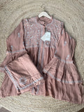 Brown Colour Mal & Chanderi Silk Chikankari Co-ord Set