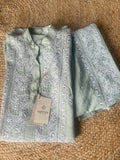 Pastel teal Green Moonga Silk Chikankari Co-ord Set