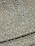 Sea Green Moonga Silk with Fine Chikankari & Cutdana Men's Kurta Fabric