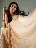 Premium Beige Pure Georgette Mukaish saree (As seen on Hebah Patel)