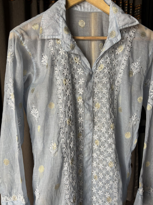 Mal chanderi chikan mukaish top with banarasi boota