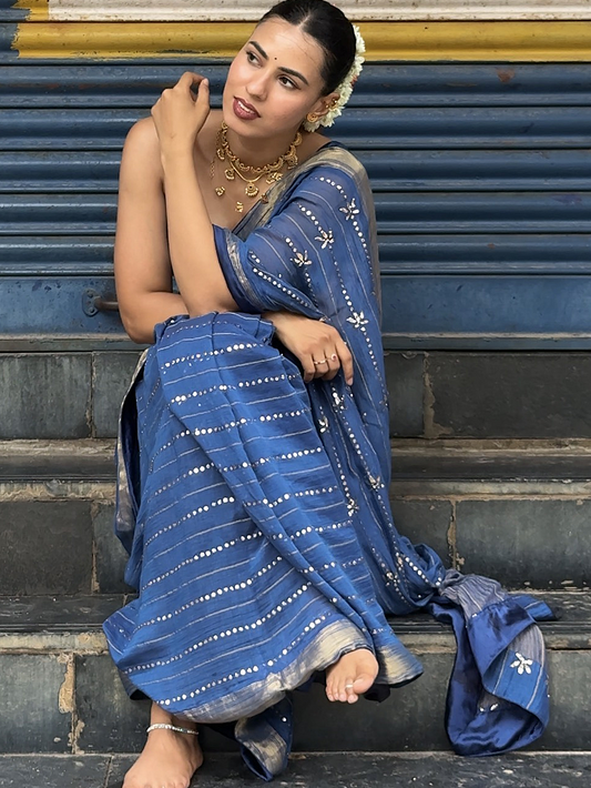 Mal Chanderi Kamdani/Mukaish Saree with Zari Border