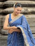 Mal Chanderi Kamdani/Mukaish Saree with Zari Border
