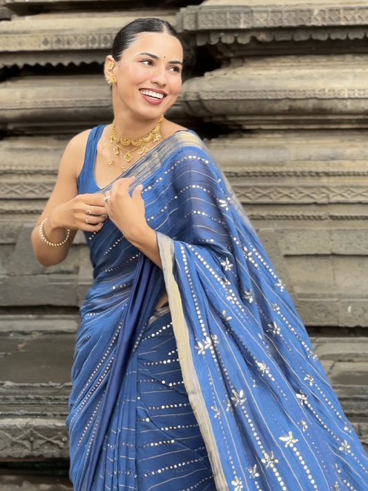 Mal Chanderi Kamdani/Mukaish Saree with Zari Border