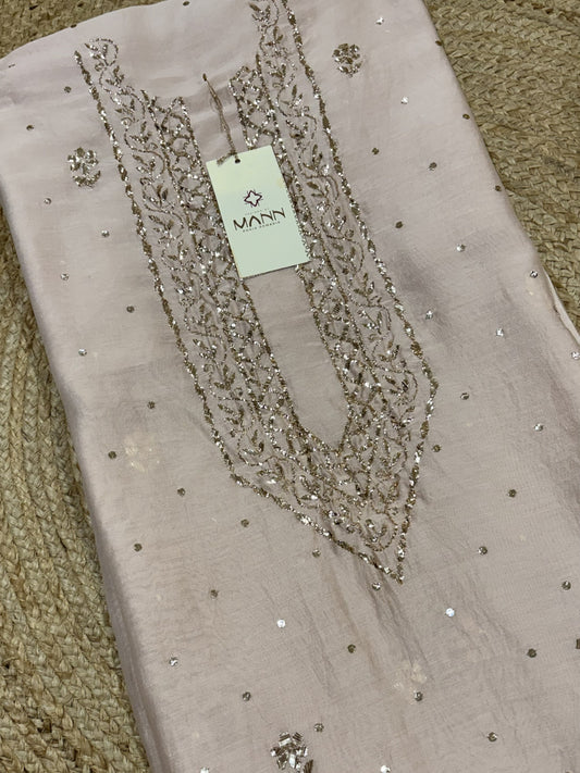Dusty Pink Chanderi Mukaish/Kamdani Men's Kurta Fabric