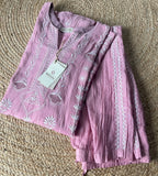 Pink Mal Chanderi Chikankari Co-ord Set