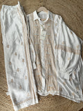 White & Brown Chanderi Silk Chikankari Co-ord Set