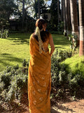 Rust Yellow Tissue Saree with Mukaish/Kamdani Work