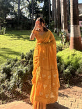 Rust Yellow Tissue Saree with Mukaish/Kamdani Work