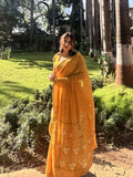 Rust Yellow Tissue Saree with Mukaish/Kamdani Work