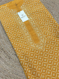 Yellow Chanderi Chikankari Men's Kurta Fabric